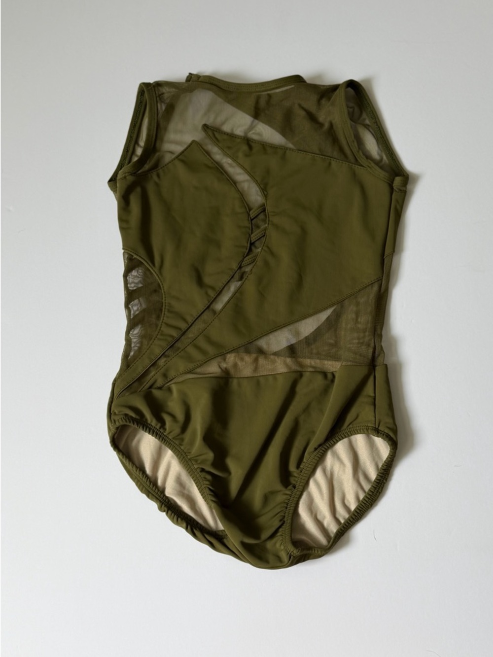 LA Dance Designs Girls' Olive Green Mesh Panel Leotard YXL